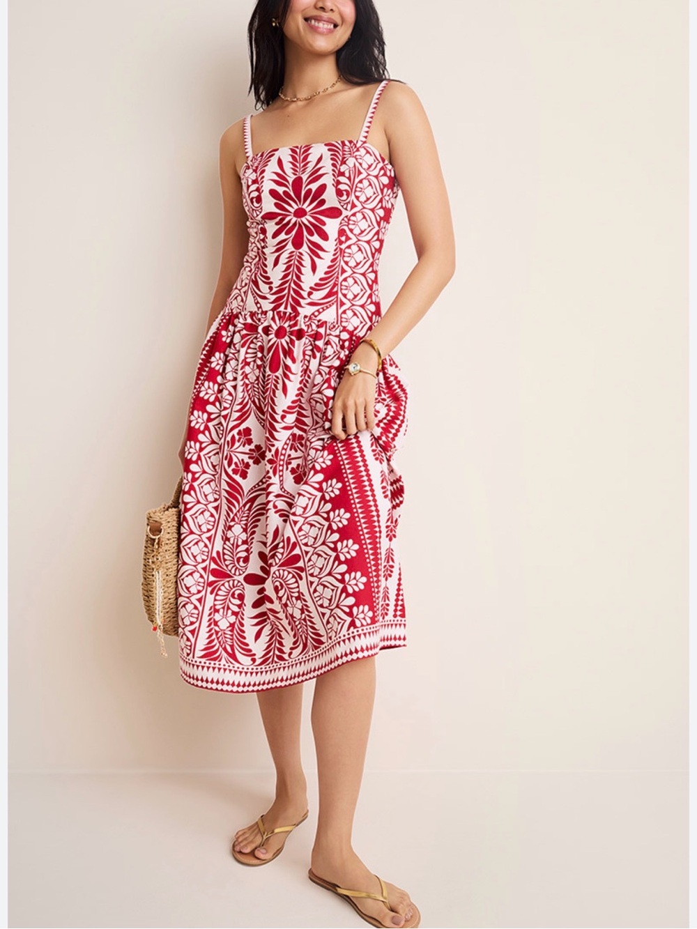 Francescas dress Red and White Floral Sundress with Spaghetti Straps